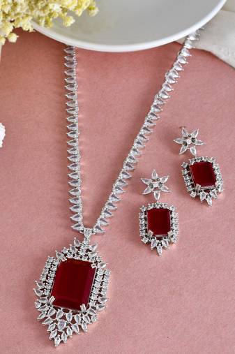 Long faux ruby diamond bridal jewellery set