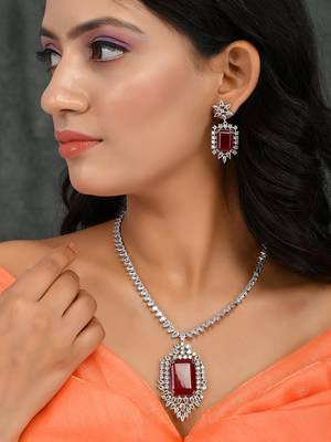 Long faux ruby diamond bridal jewellery set 2