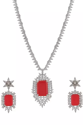 Long faux ruby diamond bridal jewellery set