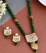 Kundan green bead jewellery set