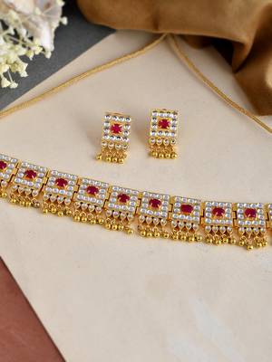 Gold plated kundan choker jewellery set 1
