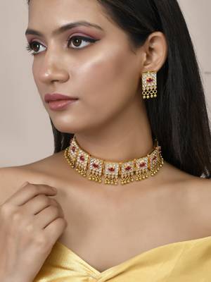 Gold plated kundan choker jewellery set 2