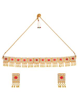 Gold plated kundan choker jewellery set 3