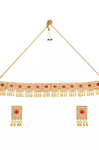 Gold plated kundan choker jewellery set