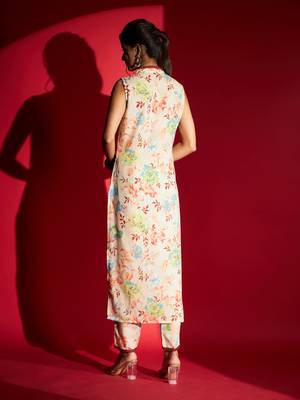 Women's Peach Pure Cotton Printed Straight Kurta with Pant Set 2