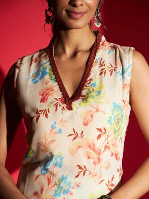Women's Peach Pure Cotton Printed Straight Kurta with Pant Set 4