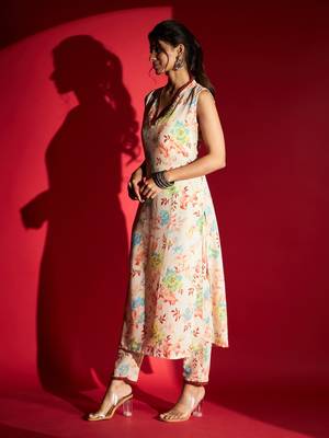 Women's Peach Pure Cotton Printed Straight Kurta with Pant Set 6