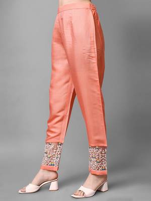 Women's Peach Cotton Embroidered Straight Kurta with Pant and Dupatta Set 6