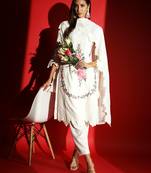 Women's White Viscose Rayon Heavy Embroidered Straight Kurta with Pant and Dupatta Set