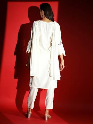 Women's White Viscose Rayon Heavy Embroidered Straight Kurta with Pant and Dupatta Set 2