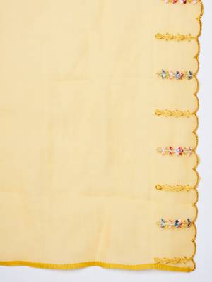 Women's Mustard Chanderi Silk Embroidered Straight Kurta with Pant and Dupatta Set 6