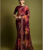 Wine Heavy Embroidered Georgette Saree With Blouse Piece