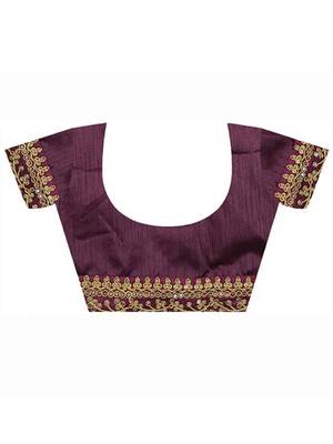 Wine Heavy Embroidered Georgette Saree With Blouse Piece 6