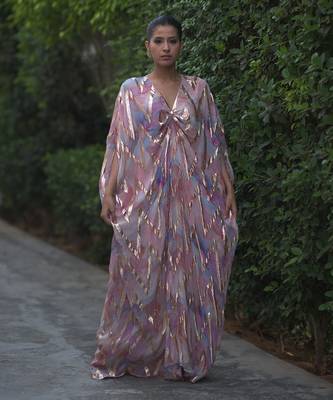 Multi color gold foil chevron print kaftan   1