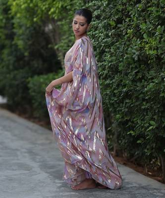 Multi color gold foil chevron print kaftan   2