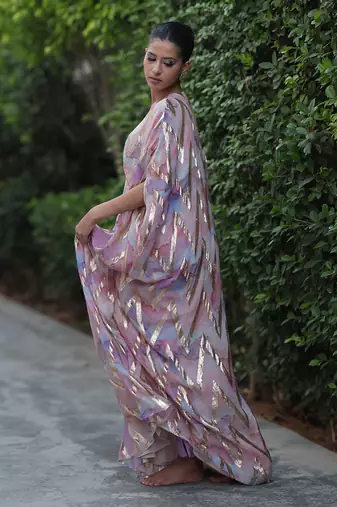 Multi color gold foil chevron print kaftan  