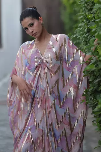 Multi color gold foil chevron print kaftan  