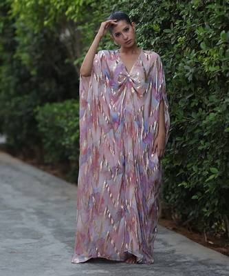 Multi color gold foil chevron print kaftan   4