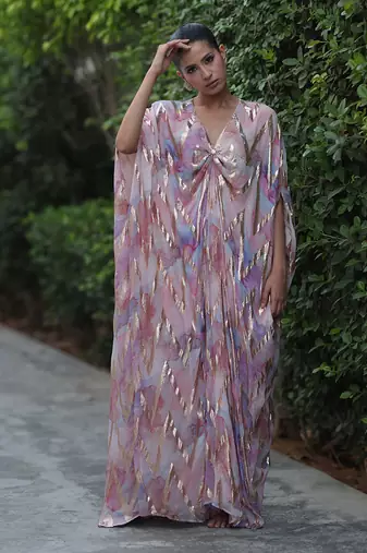 Multi color gold foil chevron print kaftan  