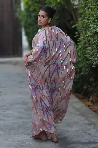 Multi color gold foil chevron print kaftan  