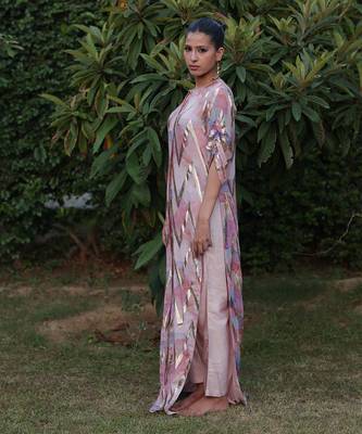 Multi color printed long shirt dress with pants 2