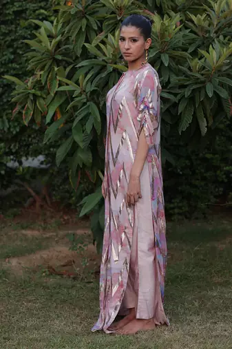 Multi color printed long shirt dress with pants