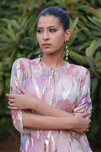 Multi color printed long shirt dress with pants