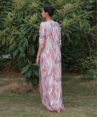 Multi color printed long shirt dress with pants 5