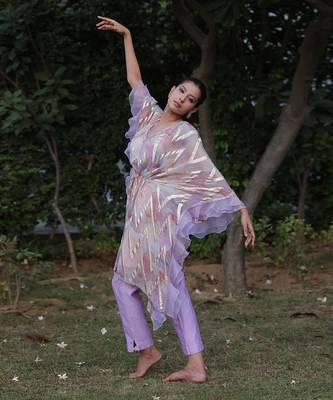 Multi color digital print short flared kaftan with pants 4