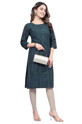 Textile cloth women's teal blue color cotton printed kurta 1