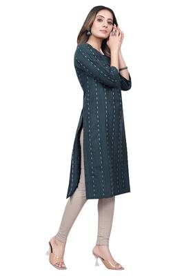 Textile cloth women's teal blue color cotton printed kurta 2