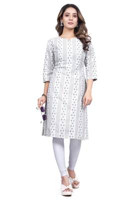 Textile cloth women's white color cotton printed kurta 2