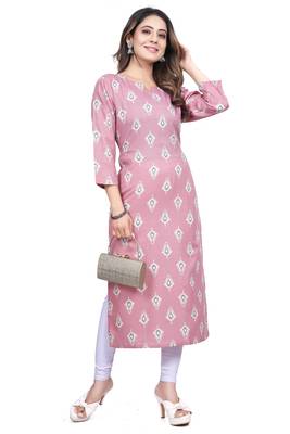 Textile cloth women's pink color cotton printed kurta 1