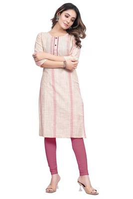 Textile cloth women's peach color cotton printed kurta 1