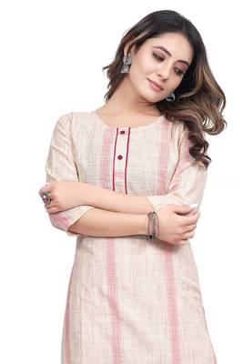 Textile cloth women's peach color cotton printed kurta 5