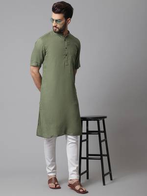 Pure cotton kurta with band collar 1