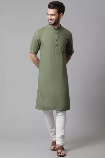 Pure cotton kurta with band collar