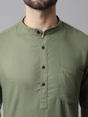 Pure cotton kurta with band collar 5