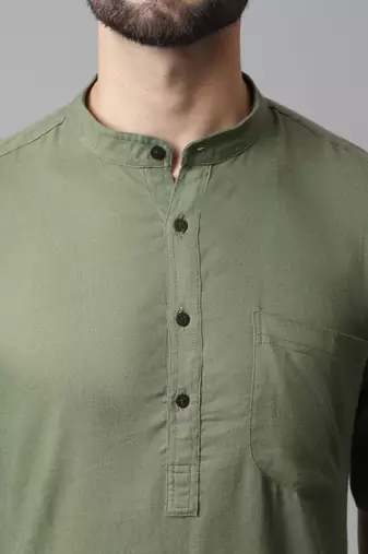 Pure cotton kurta with band collar
