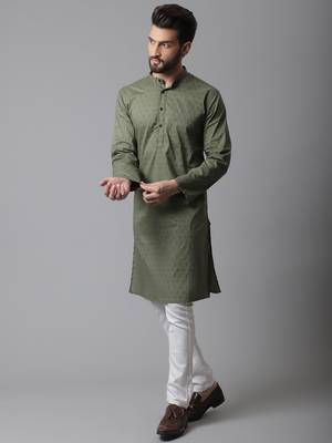 Pure cotton kurta with band collar 3
