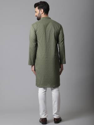 Pure cotton kurta with band collar 4