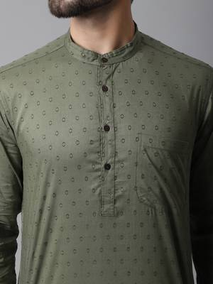 Pure cotton kurta with band collar 5