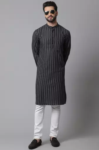 Pure cotton kurta with band collar