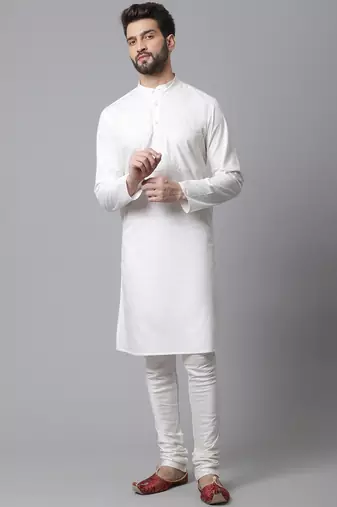 Pure cotton kurta with band collar