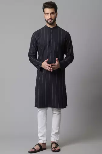 Pure cotton kurta with band collar