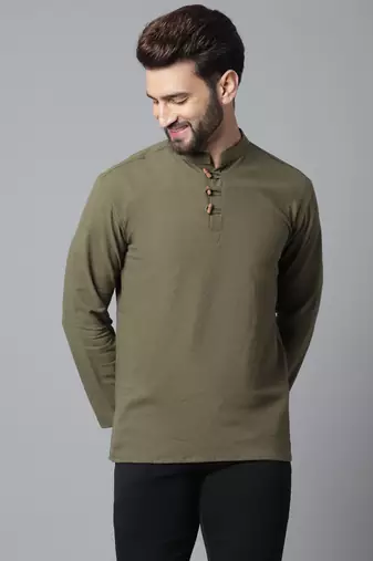 Pure cotton kurta with band collar