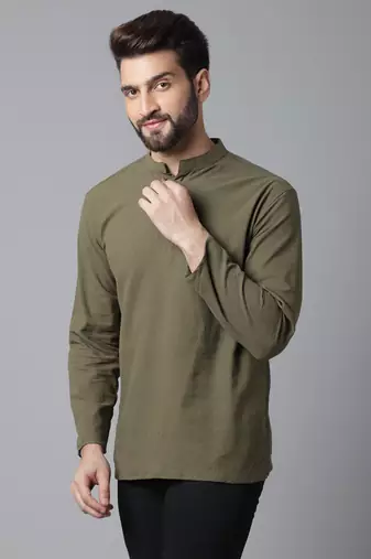 Pure cotton kurta with band collar