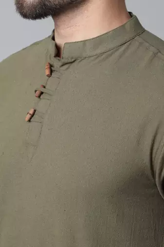 Pure cotton kurta with band collar