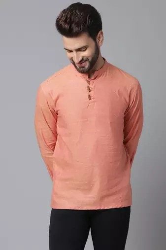 Pure cotton kurta with band collar