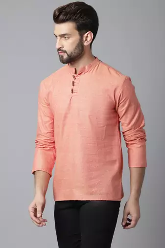 Pure cotton kurta with band collar